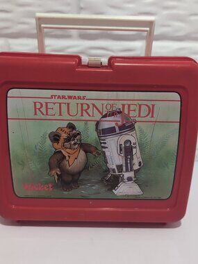 Star Wars Return of the Jedi Red Thermos Plastic Lunch Box 1983 Wicket Vintage